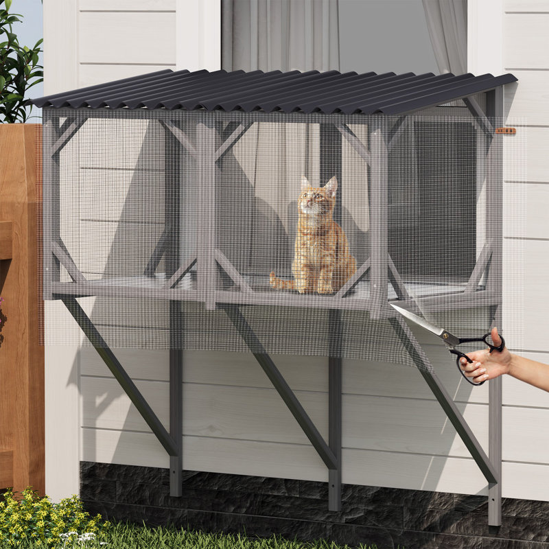 Catio, boîte de fenêtre pour animaux domestiques, Gris antique