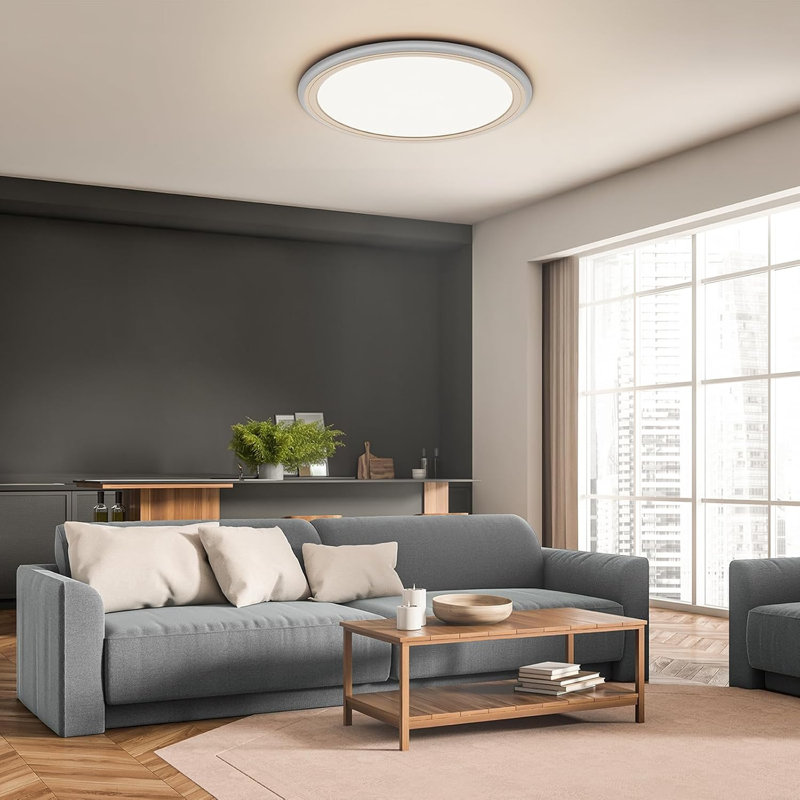 Plafonnier DEL encastré de 33 cm (13 pouces) avec télécommande, veilleuse 2000K blanc chaud, 24W, 2400 lm, température de couleur réglable de 3000K à 6500K, 24W filaire, profil bas, pour chambre, salle à manger, cuisine, blanc