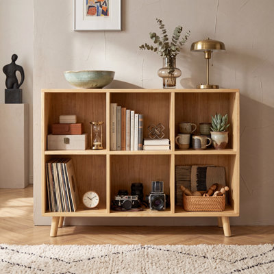 Wooden Cube Bookcase Decorative Storage 2-Tier Storage Shelf Space-Saving Display Rack for Living Room, Bedroom, Office and Entryway
