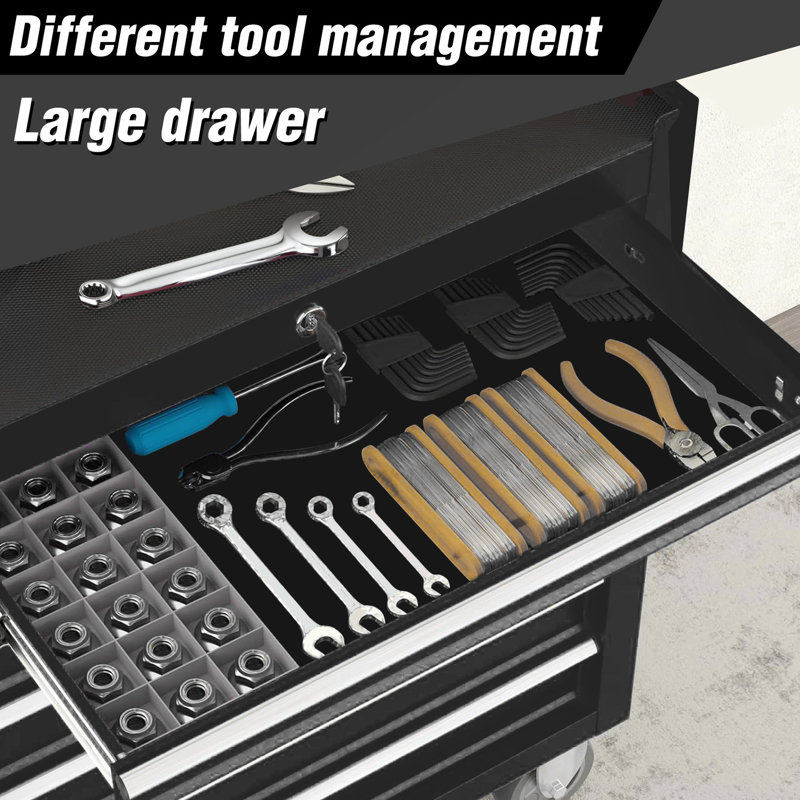 7 boîtes à outils sur roulettes pour atelier. Abondante capacité de rangement, facile à déplacer, coffre à roulettes en acier avec atelier de réparation. Surface généreuse, mouvement fluide, fabrication