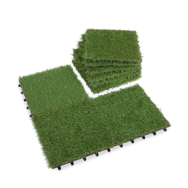Ensemble de 30 tuiles de gazon imbriquées - Revêtement de sol en gazon artificiel pour patio, balcon et espaces intérieurs
