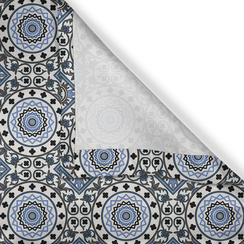 Rustic curtain, mosaic motif, white blue gray