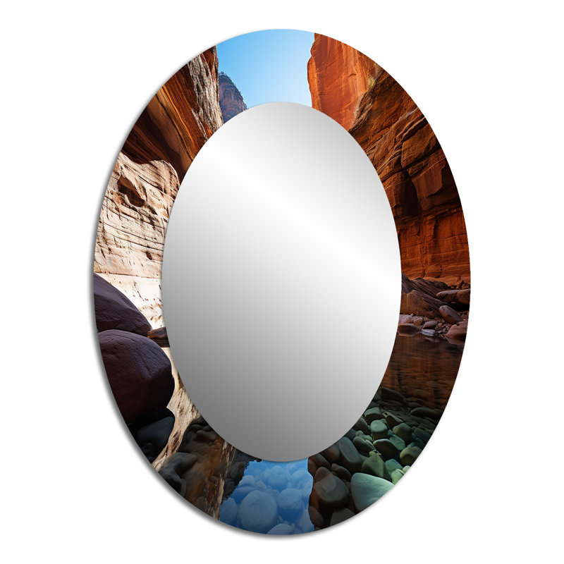 Canyon Enchantment River - Miroir mural Mid-Century moderne bleu sarcelle, 40 po x 30 po