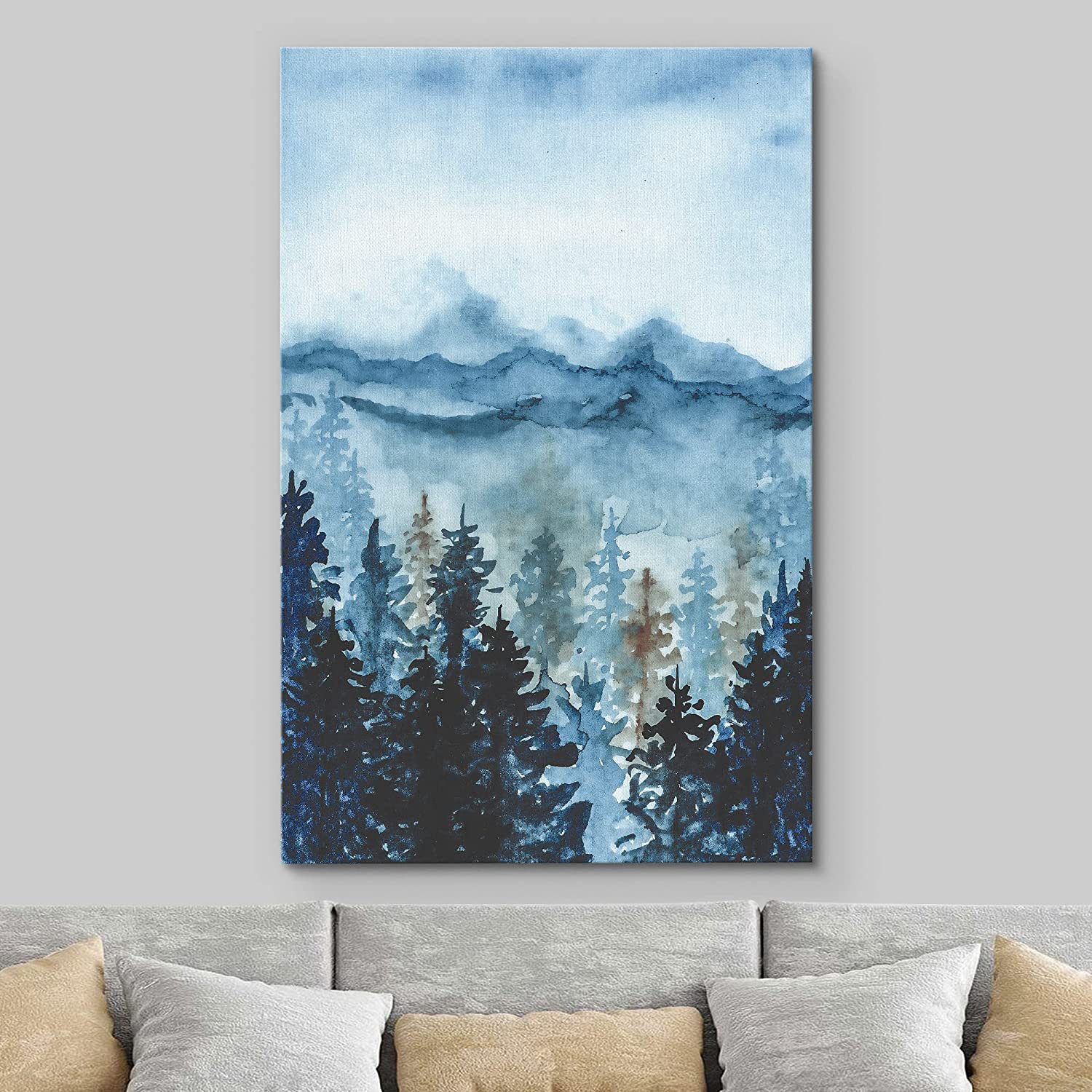 IDEA4WALL Woodland Forest Landscape Canvas Print Wall Art Watercolor ...