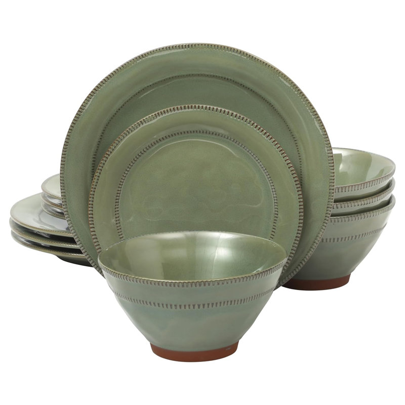 Service de table rond en terre cuite Gibson Elite Terranea 12 pièces en vert