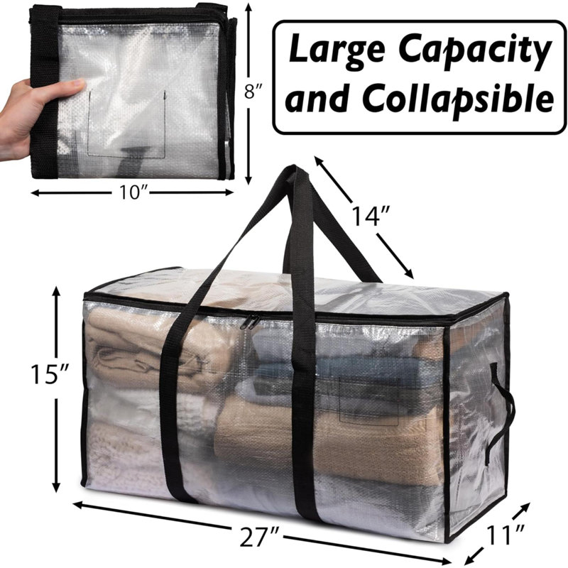 Sacs de déménagement surdimensionnés ou boîtes de rangement pour sac de rangement avec sangles de sac à dos, fermetures à glissière et poignées - Sacs d'emballage robustes pour le déplacement, dortoir universitaire, décorations de Noël, paquet 