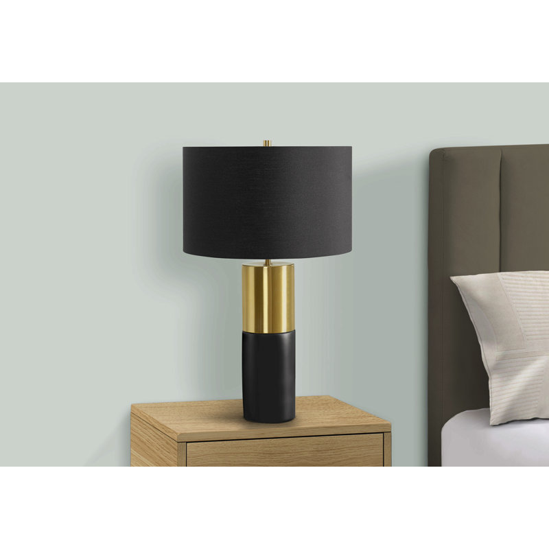 Lighting, H 25 po, lampe de table, béton noir, abat-jour noir, contemporain