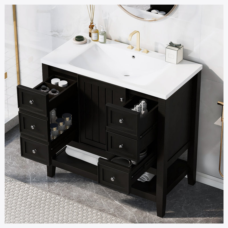 Ensemble de meuble-lavabo 36 po avec lavabo, une armoire et trois tiroirs, Noir, noir, noir, noir