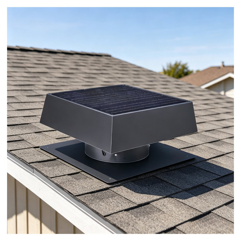 Évent de grenier solaire encastré 12 po, ventilateur de toit à double alimentation 35 W, métal noir