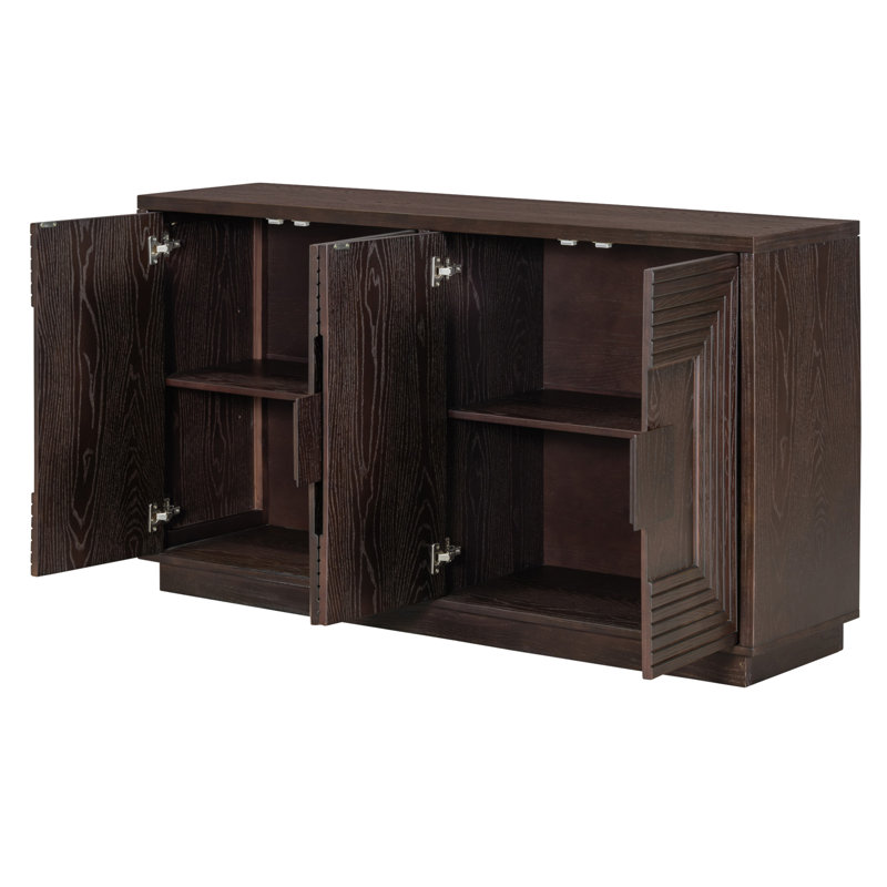 Espresso 60" Distressed Pine Wood Sideboard with Geometric Pattern