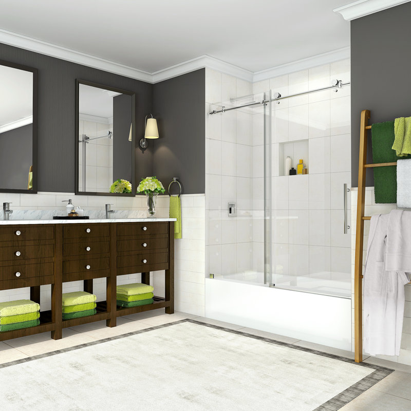 Coraline 60" x 60" Single Sliding Frameless Tub Door, Chrome