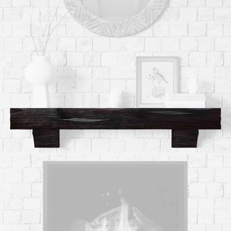 Tablette de manteau de cheminée en bois patiné avec corbeaux Kynsley, Grain de café rustique patiné, 48 po