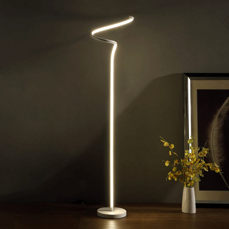 52.5-Inch Led Matte White Curvilinear S-Curve Spiral Tube Angled Floor Lamp