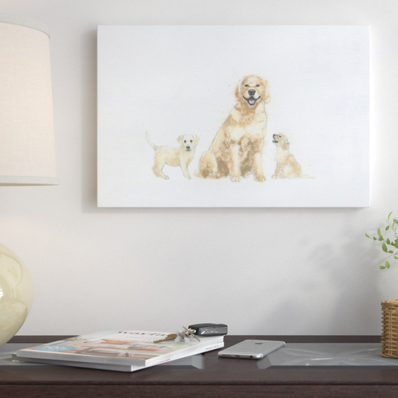 Chien et chiots, impression sur toile tendue, H 40 po x l 60 po x P 1,5 po, Pas de tapis, Toile tendue