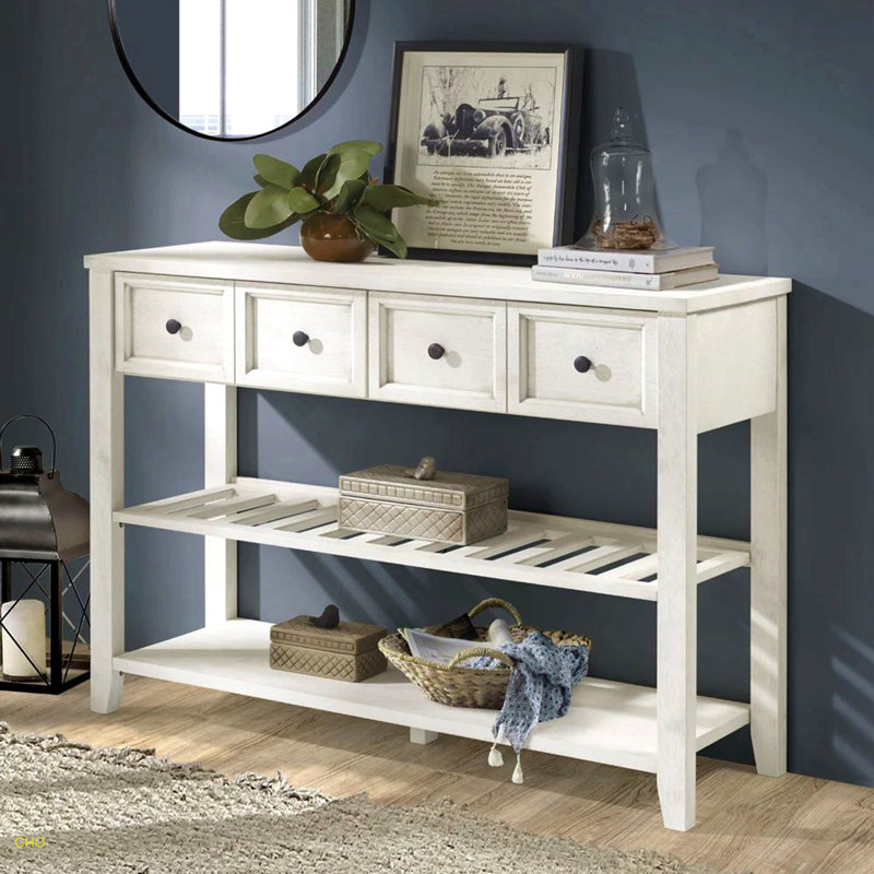 Buffet en bois massif à 2 tiroirs Modern Farmhouse avec tablette inférieure
