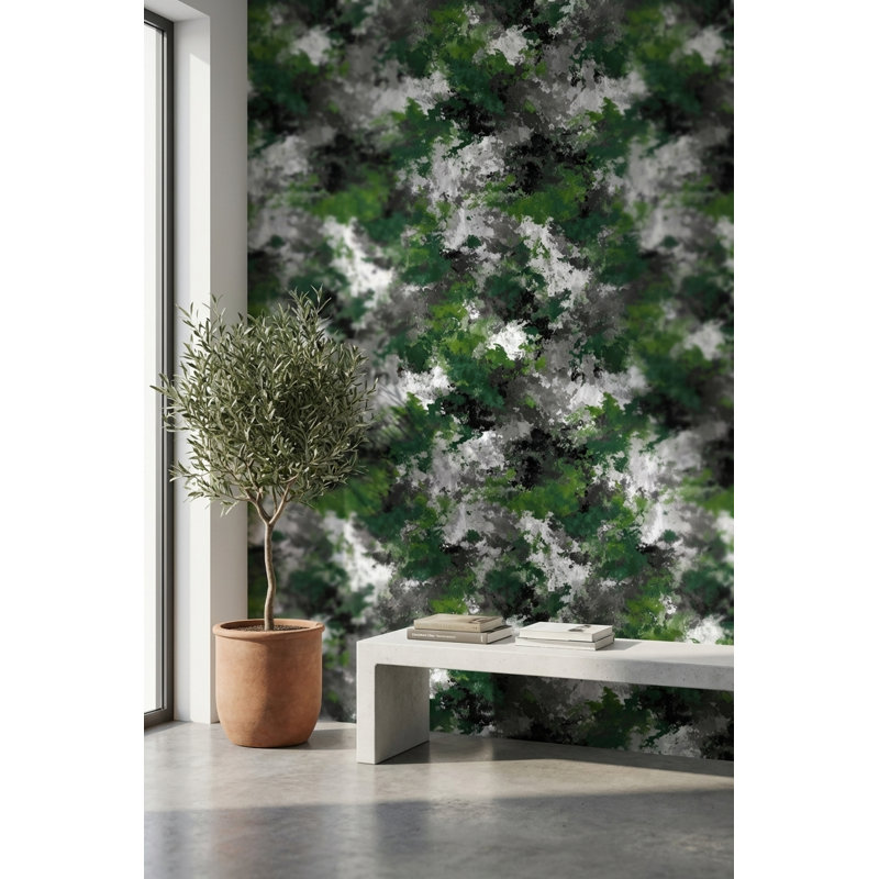 Papier peint à motif abstrait camouflage vert
