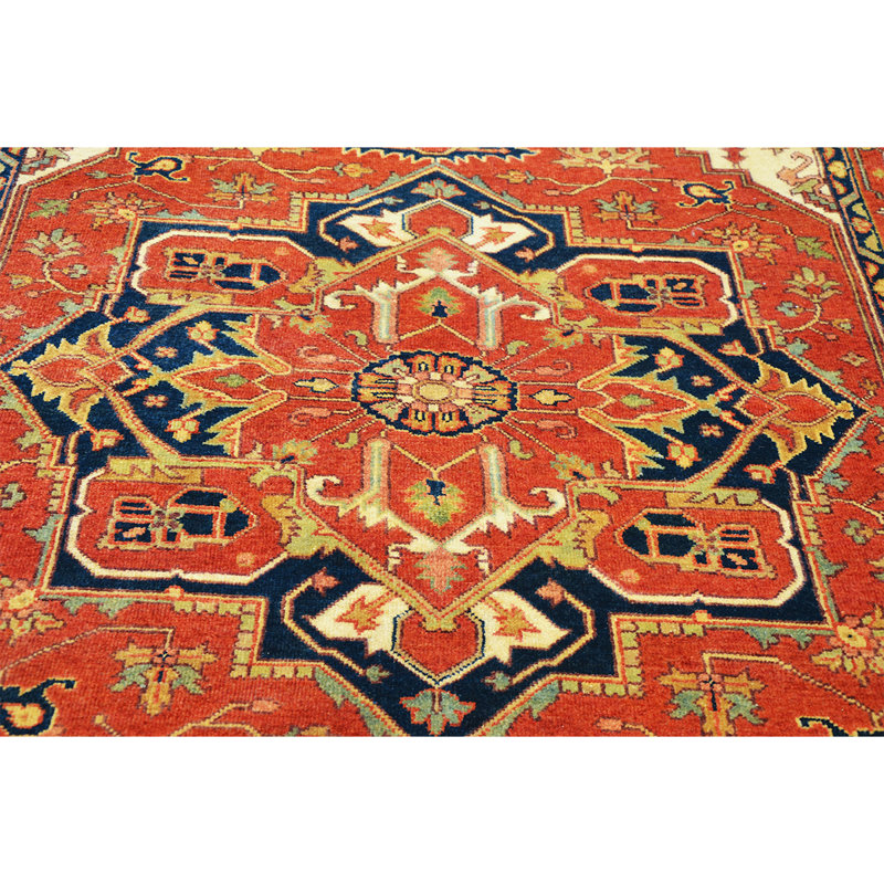 Tapis rouille / beige / bleu noué à la main de haute qualité, Rectangle 3 pi x 5 pi