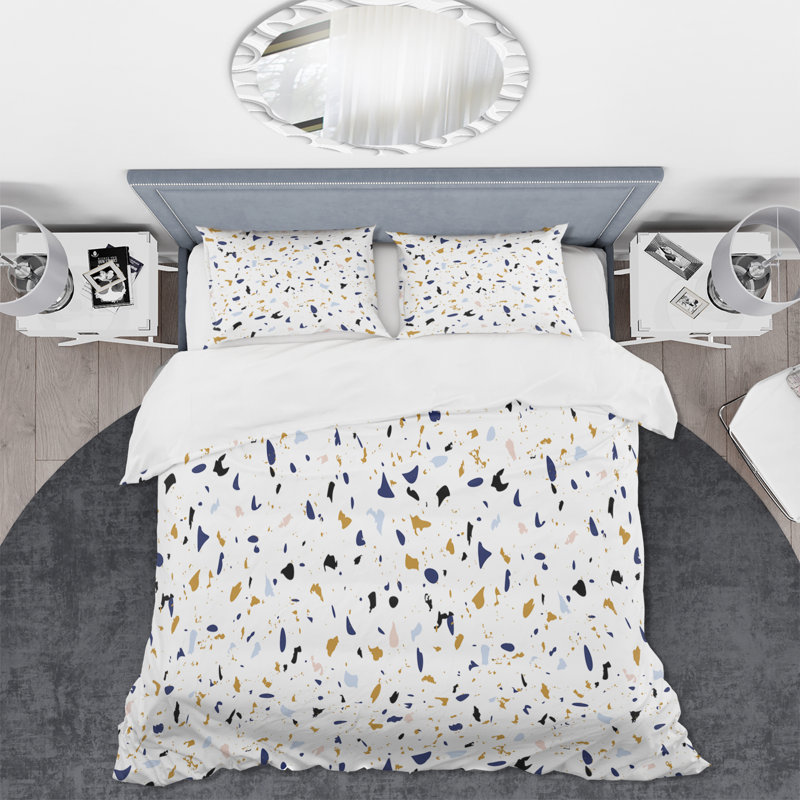 Ensemble de housse de couette rose et brun Terrazzo IV - Mid-Century moderne - Polyester microfibre