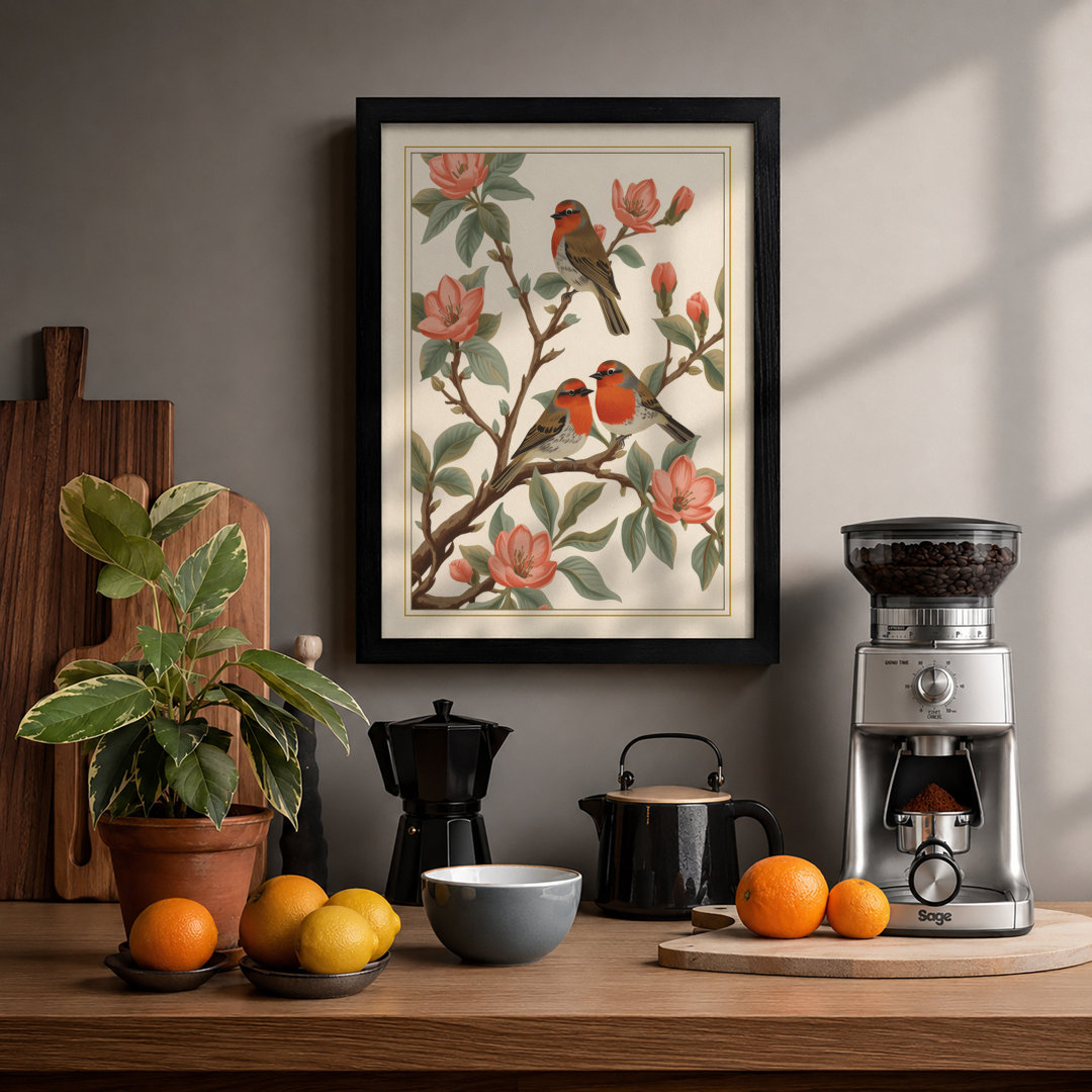 Songbirds Among Blossoms Botanical - Framed Print