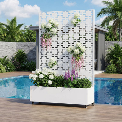 Metal Planter Box with Trellis with Wheels