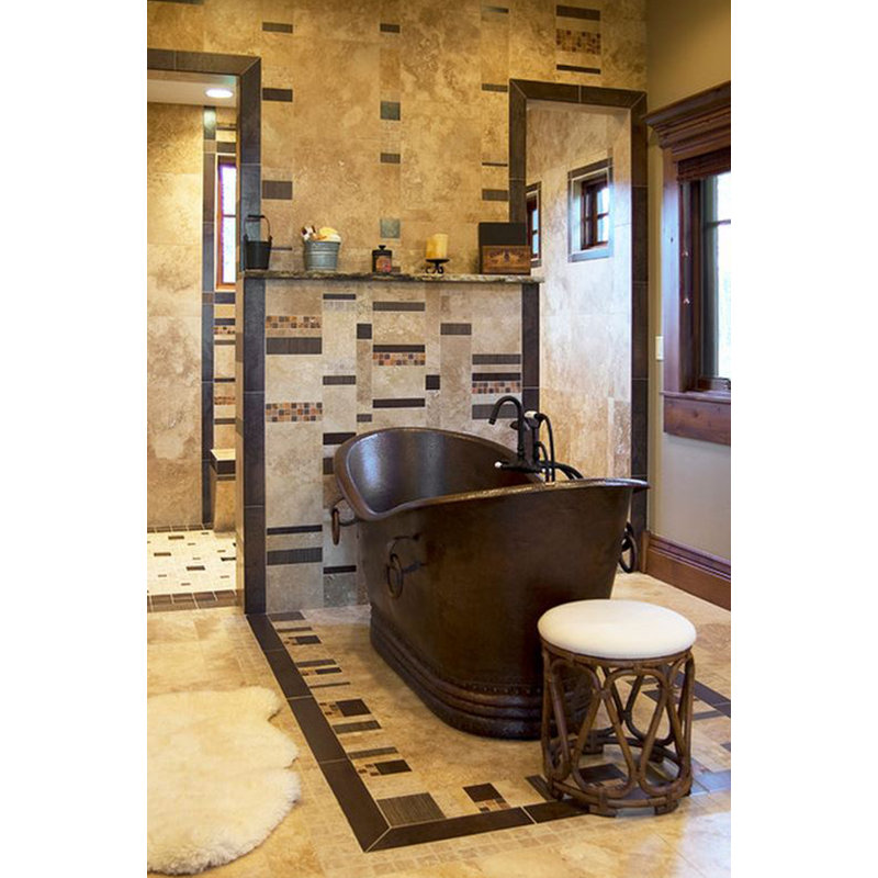 67" Hammered Copper Double Slipper Bathtub With Rings, Glazed Black