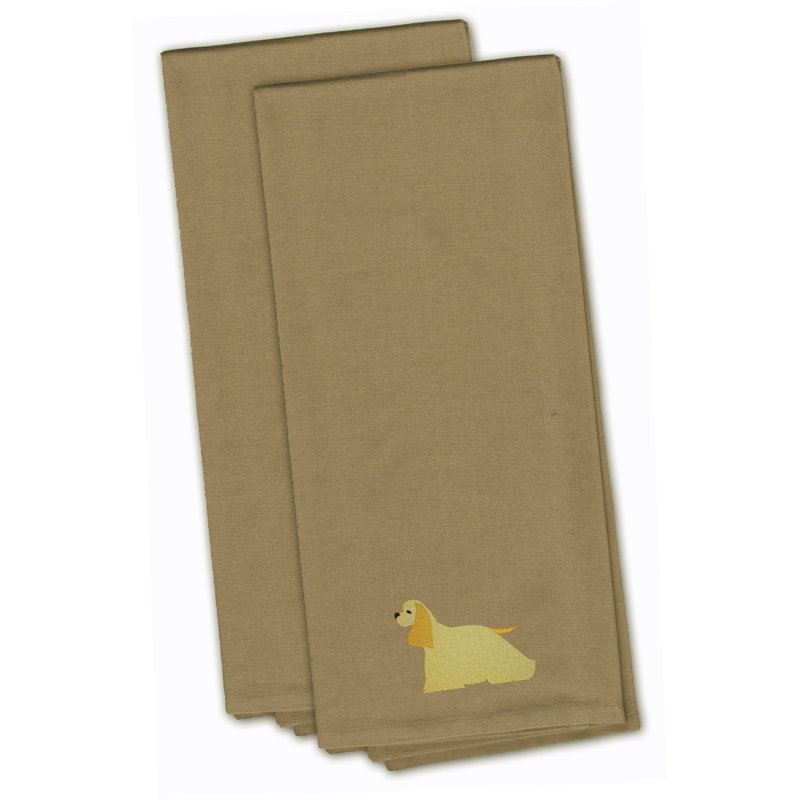 Serviette de cuisine à thé à broderie épagneul, Brun clair, H 28 po x l 19 po x P 0,1 po
