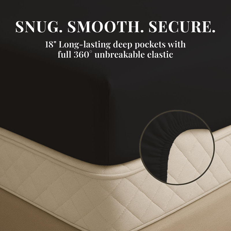 Premium Rayon From Bamboo Blend Sheet Set With Deep Pockets, Cooling and Breathable, Black