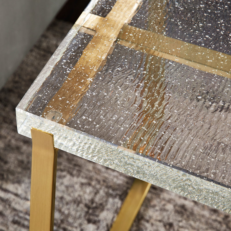 Degolier Cast Glass Top End Table, Brass