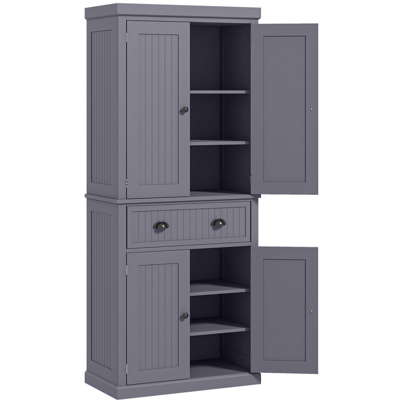 Armoire de rangement de 72 po, armoire avec 4 portes et 3 tablettes réglables, grand tiroir central, bleu marine, Bleu