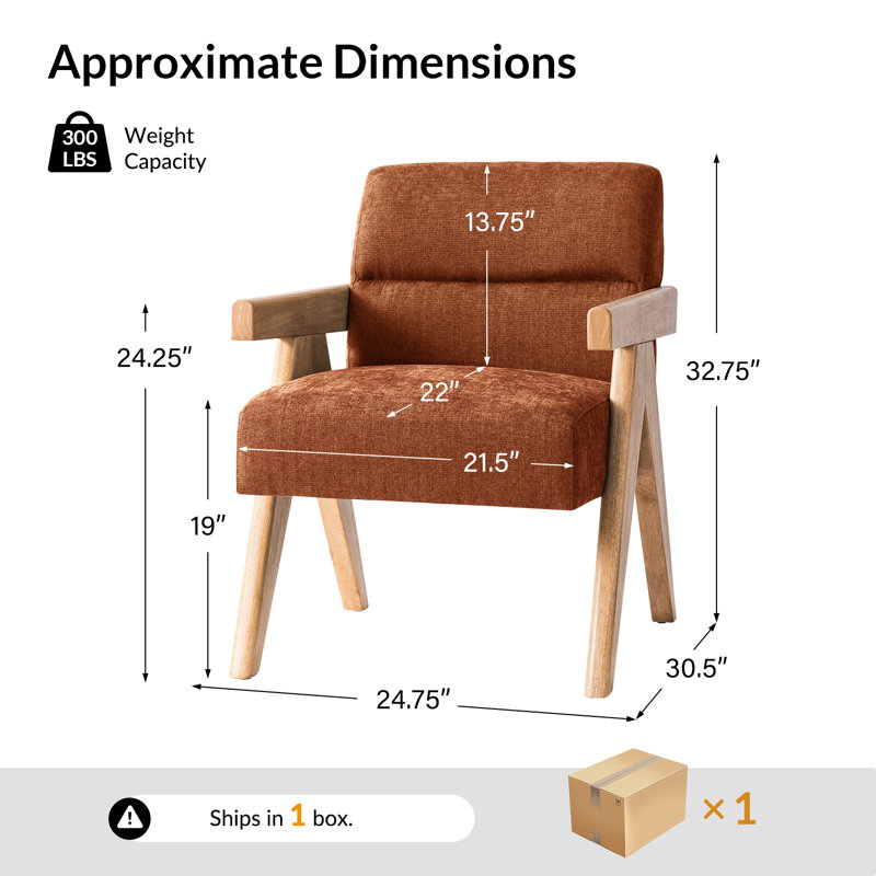 Donohoe Mid-Century Modern Accent Chair With Curved Wood Arms, Rust