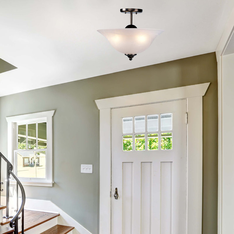 3-Light Indoor Antique Bronze Semi-Flush Ceiling Mount with Alabaster Glass Bowl Shade, Antique Bronze