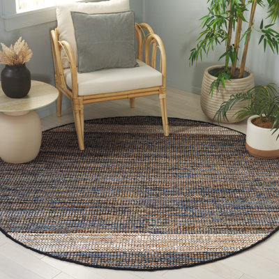 153 Hand Woven Denim/Jute/Cotton Rug in Navy/Beige