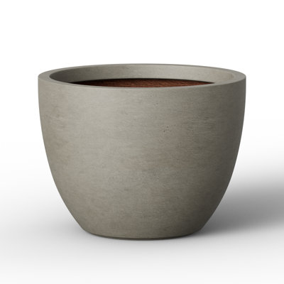 14 in. Medium Stone Gray Concrete Round Planter/ Pot (Upgraded Interior) with Drainage Holes