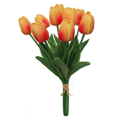 12 Pack Artificial Orange Tulip Flowers 13" – 9-stem Tulip Bundle