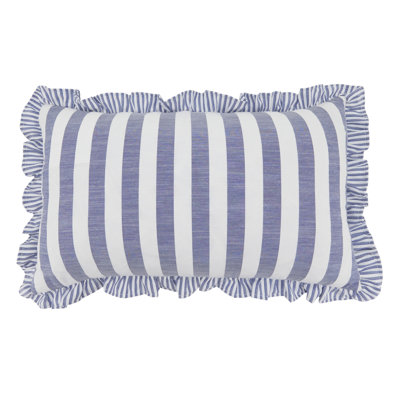 Striped Ruffle Edge Cotton-Blend Throw Pillow Cover – Classic Cabana Stripe Design for Sofa, Bed & Accent Styling, 12"x20"