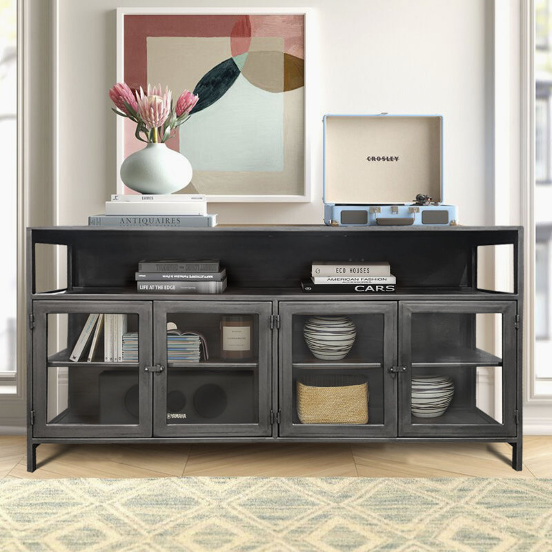 Media Console with Glass Doors, 67x16x35