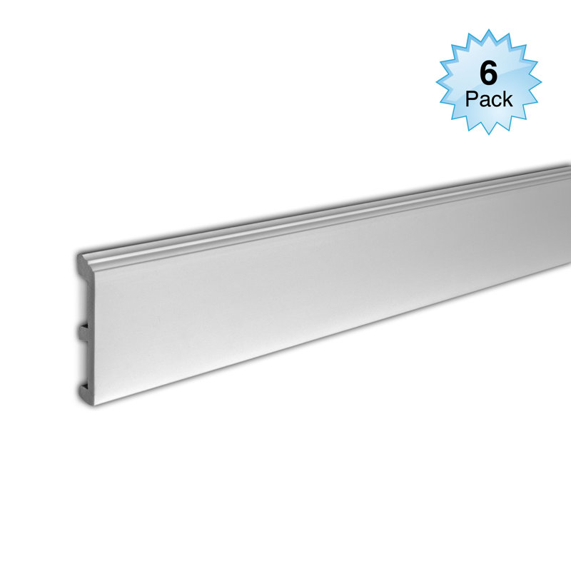 Modern Primed White Polystyrene Baseboard Moulding, 4-3/4" x 8'