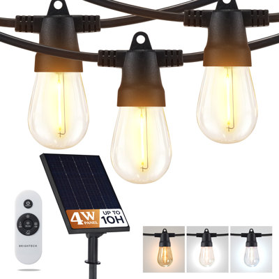 Ambience Pro 27 ft. Solar Outdoor Patio LED Color Changing String Lights with 12 S14 Edison Bulbs, Remote Control, Weatherproof