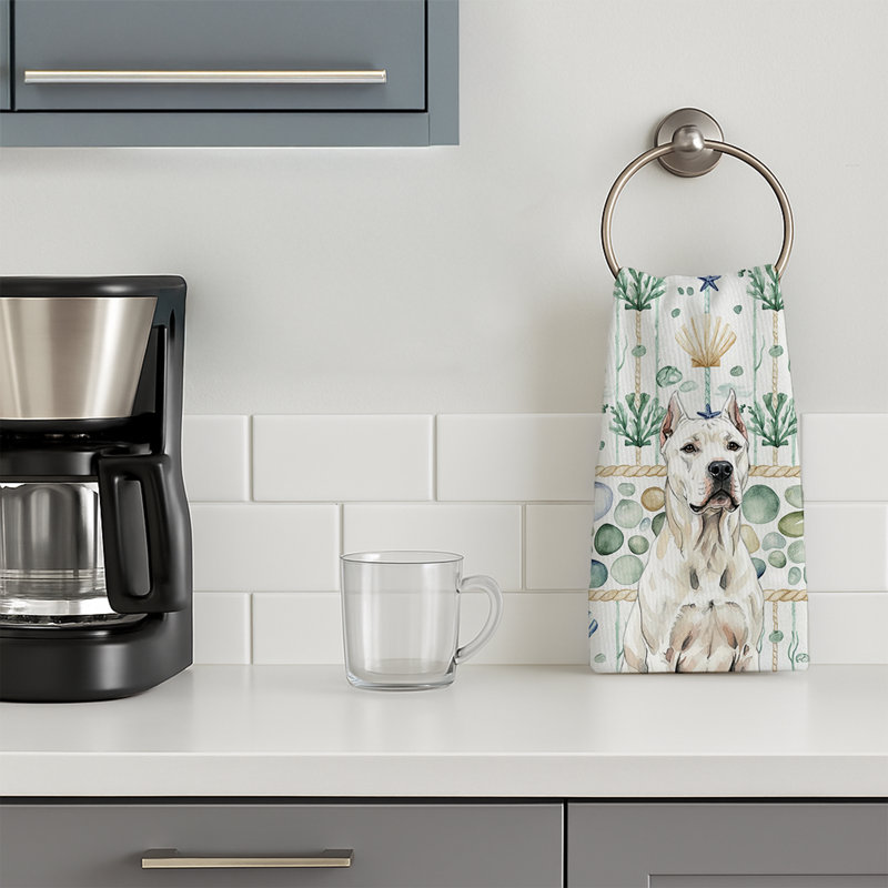 Dogo Argentino Coastal Sea Glass Kitchen Towel, Dogo Argentino