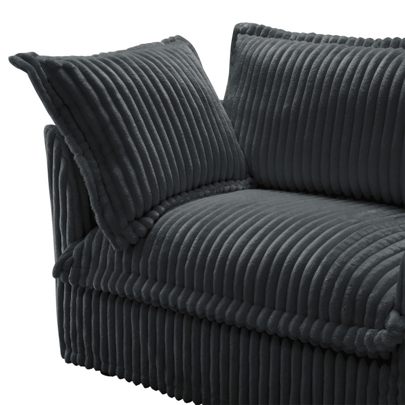 Canapé à housse, 3, H 34,6 po x l 120 po x P 33 po, Velours côtelé gris