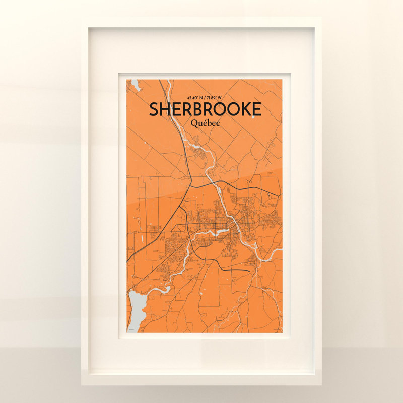 Sherbrooke, carte de la ville, impression, H 36 po x l 24 po, Orange et gris