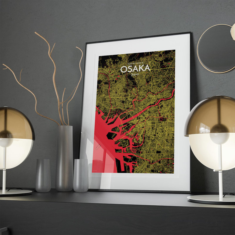 Osaka City Map In Contrast - No Frame Print, 17cm H x 11cm W x 0.05cm D