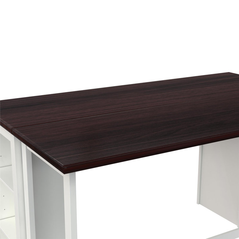 Traneshia 3 Piece Counter Height Drop-Leaf Dining Table and Chairs Set, Walnut/White
