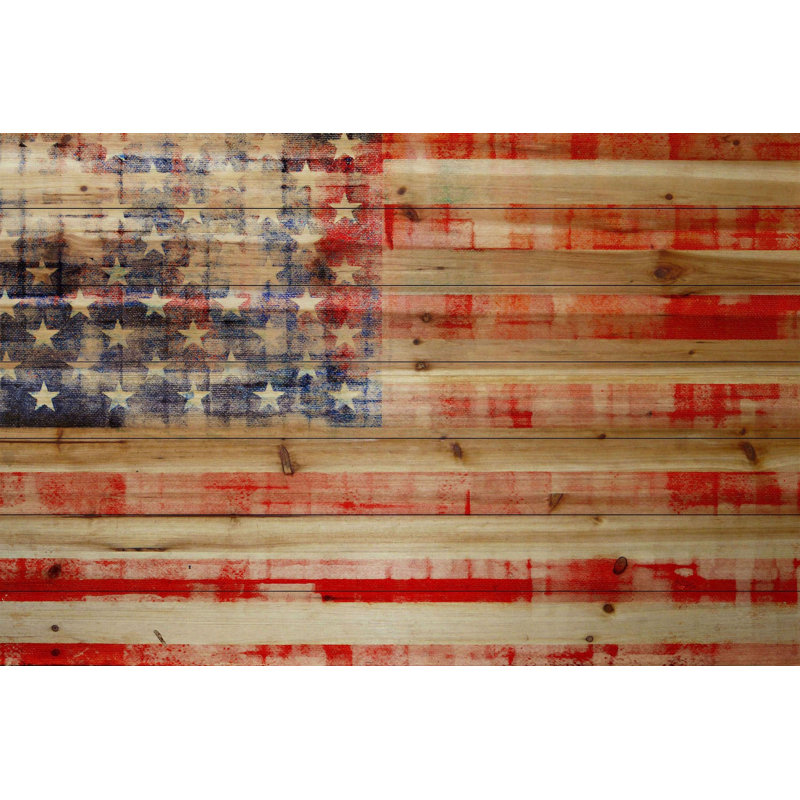 «American Flag», reproduction sur bois de pin naturel, H 24 po x l 36 po x 1,5 po