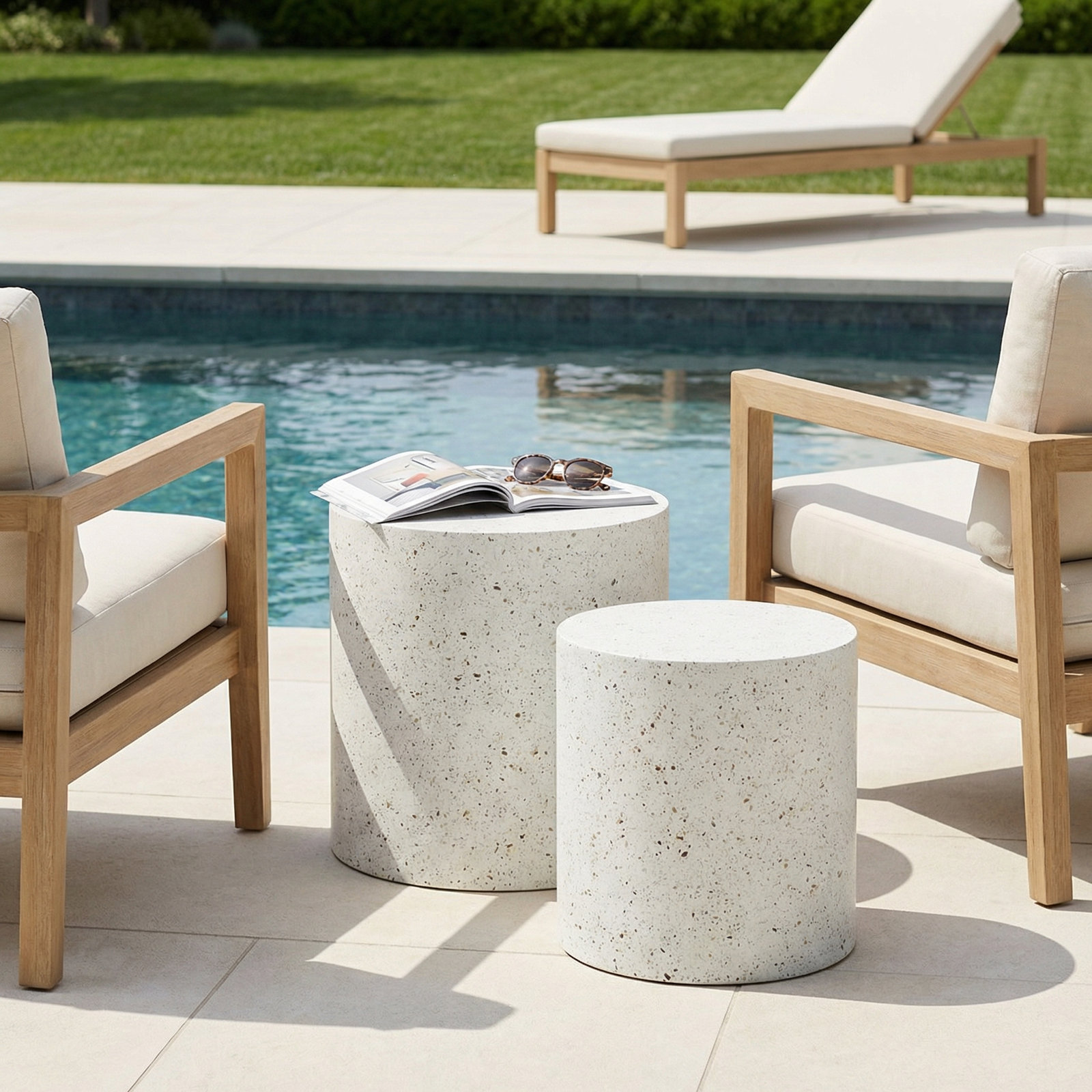 Kareen End Table, 19.75" H x 19.75" W x 19.75" D, Ivory Terrazzo