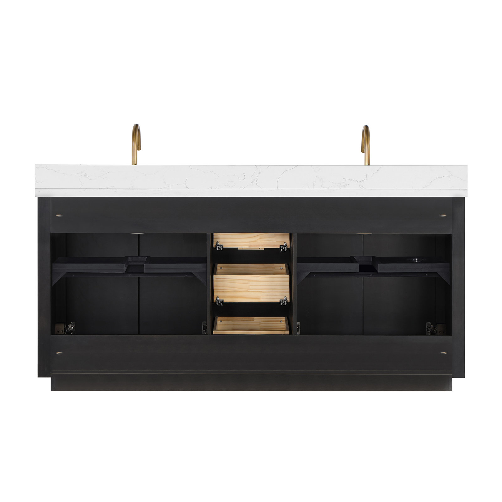 Adela 72'' Double Bathroom Vanity, Black, White, Gold