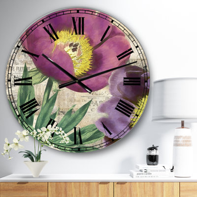 Mauve pivoines - Horloge murale surdimensionnée