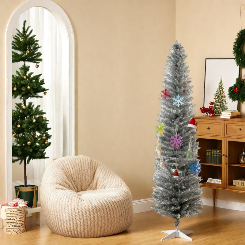 Space-saving Pencil Christmas Trees, Silver Plastic, Modern Style For Family Entertaining