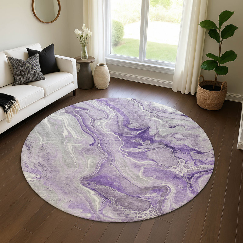 Premium Machine Washable Slesnick AMF1681 Abstract Rug, Round 8'