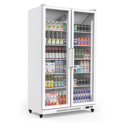 Réfrigérateur commercial blanc à double porte vitrée blanche, réfrigérateur à boissons 27,1 pieds cubes avec 10 tablettes réglables et éclairage DEL